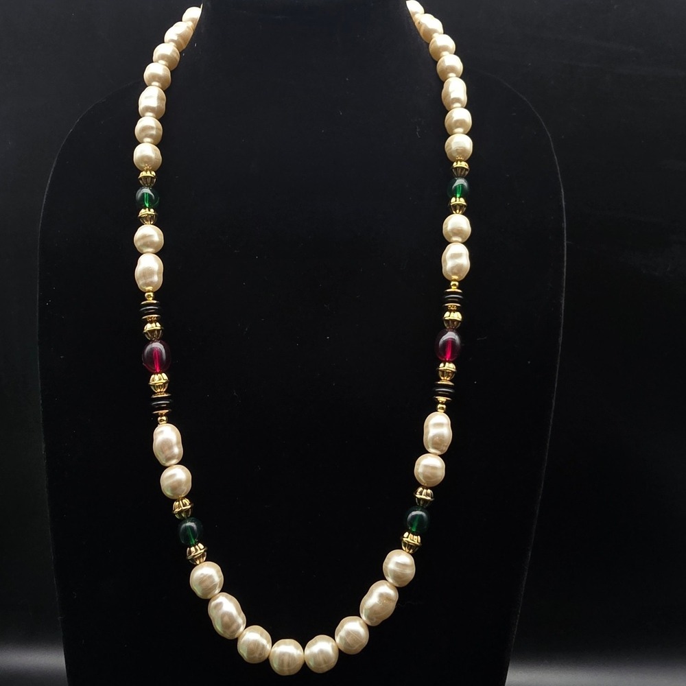 Colorful Faux Pearl Beaded Necklace Vintage 1990s Jewelry